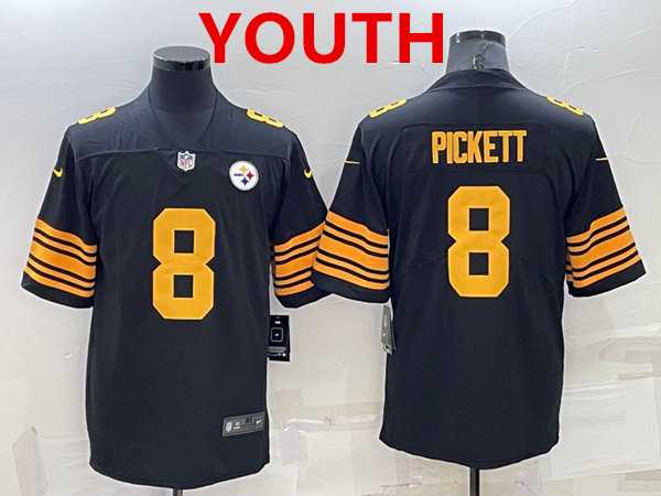 Youth Pittsburgh Steelers #8 Kenny Pickett Black Color Rush Stitched NFL Nike Limited Jersey->youth nfl jersey->Youth Jersey